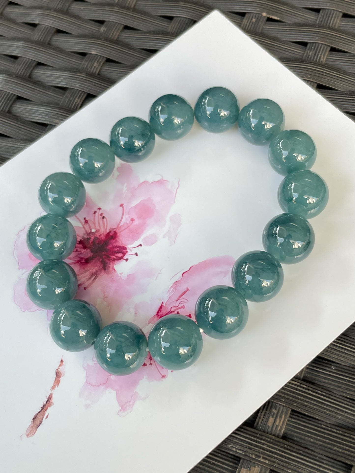 Bluish Green Jade Bracelet - Round Beads (NJBA035)