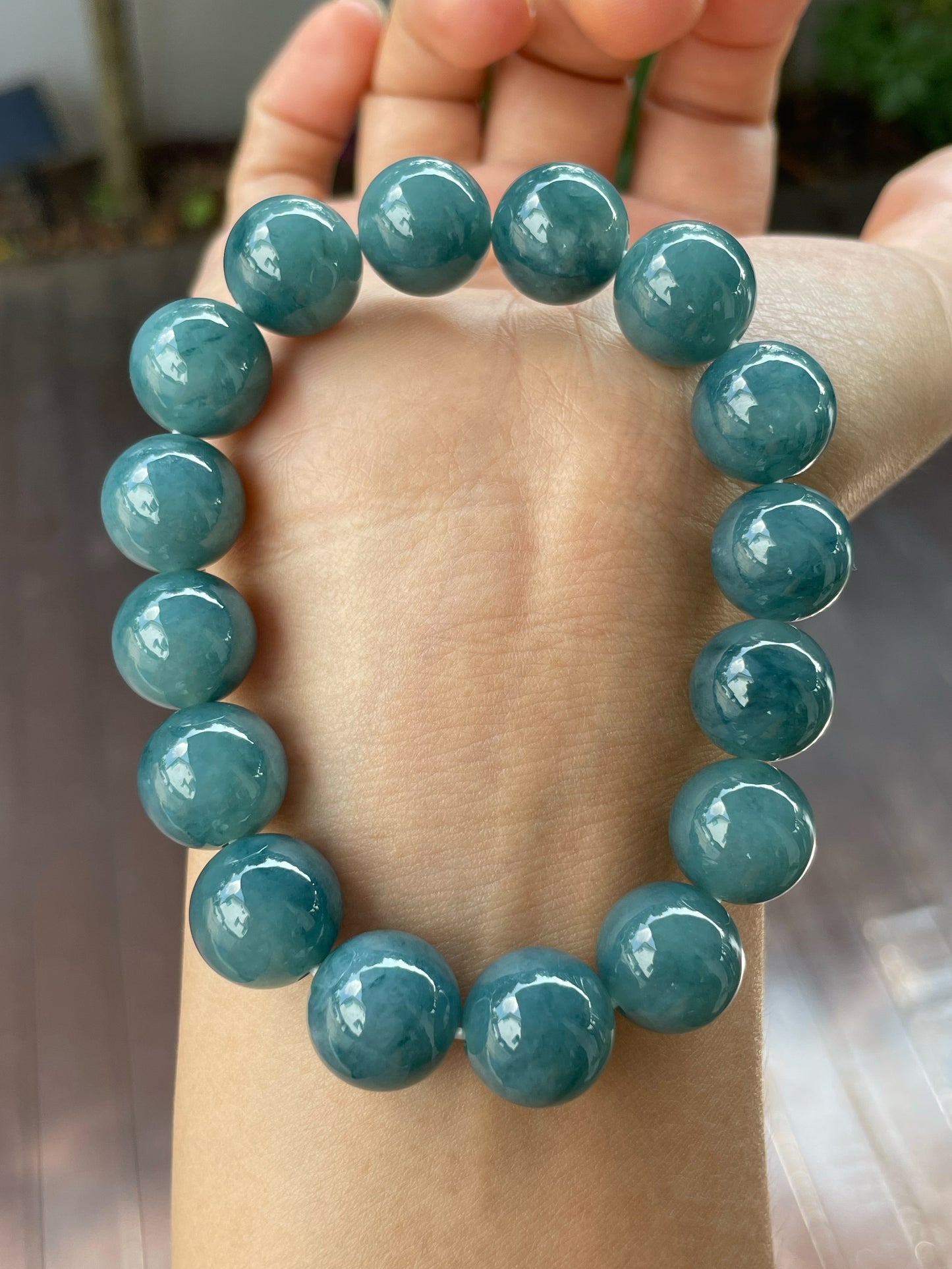 Bluish Green Jade Bracelet - Round Beads (NJBA035)