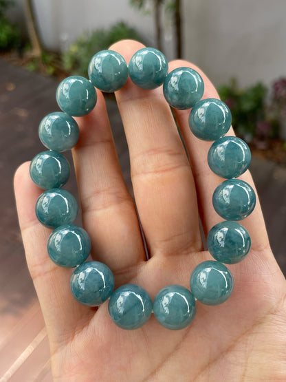 Bluish Green Jade Bracelet - Round Beads (NJBA035)