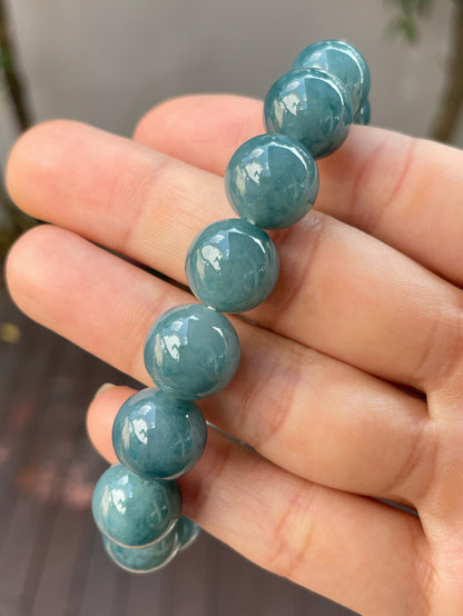 Bluish Green Jade Bracelet - Round Beads (NJBA035)