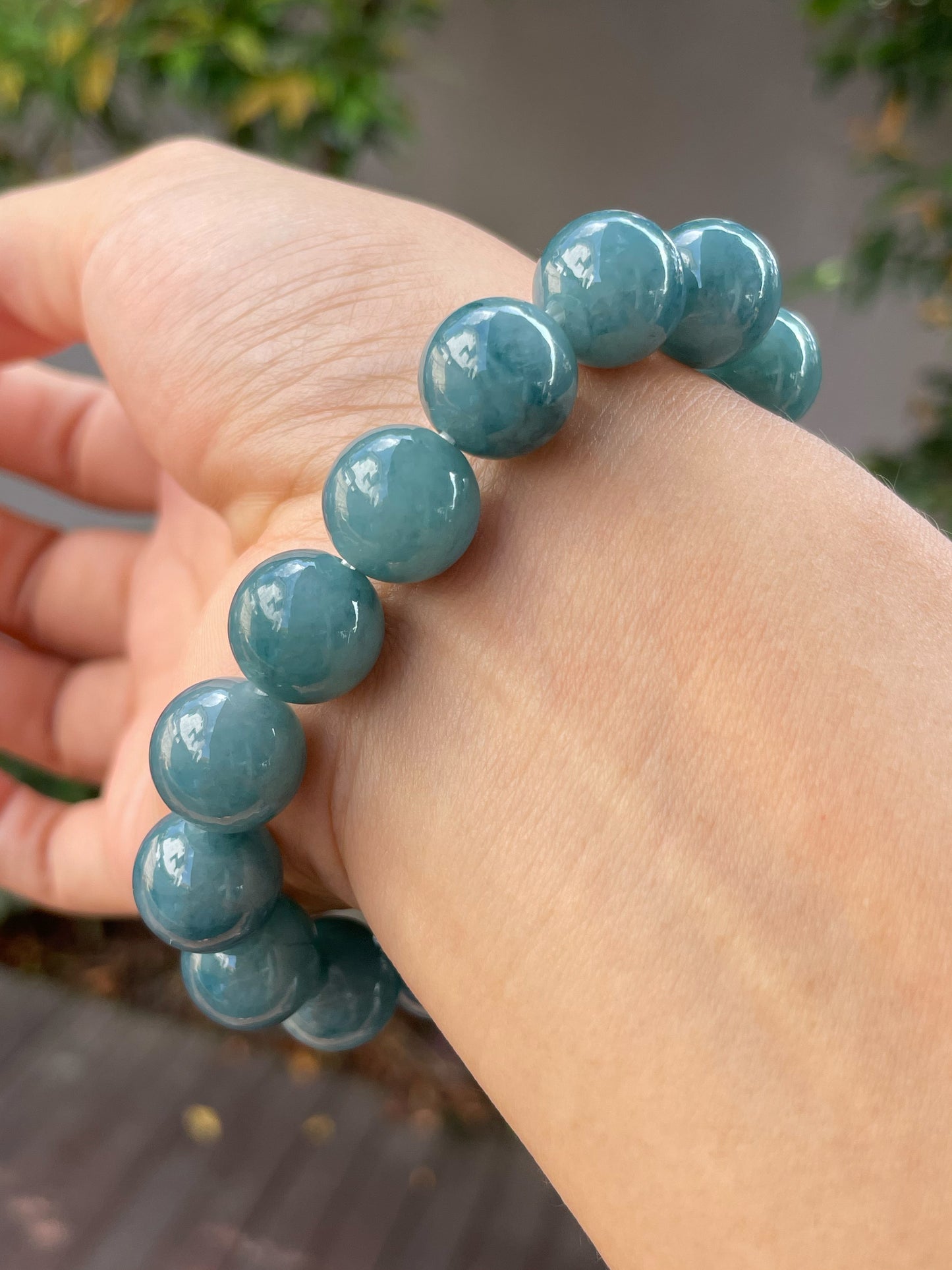 Bluish Green Jade Bracelet - Round Beads (NJBA035)