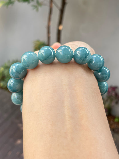 Bluish Green Jade Bracelet - Round Beads (NJBA035)