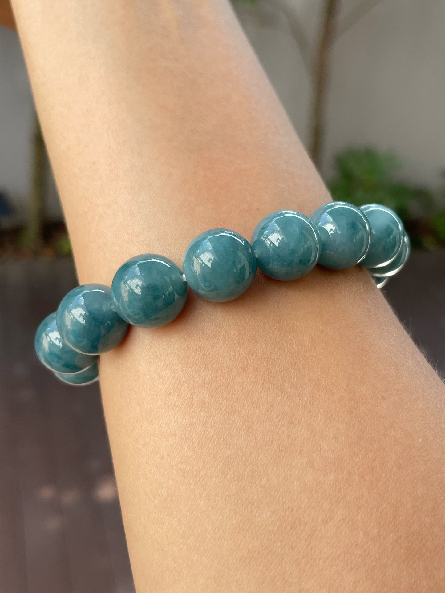 Bluish Green Jade Bracelet - Round Beads (NJBA035)