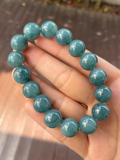 Bluish Green Jade Bracelet - Round Beads (NJBA035)