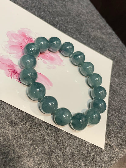 Bluish Green Jade Bracelet - Round Beads (NJBA035)