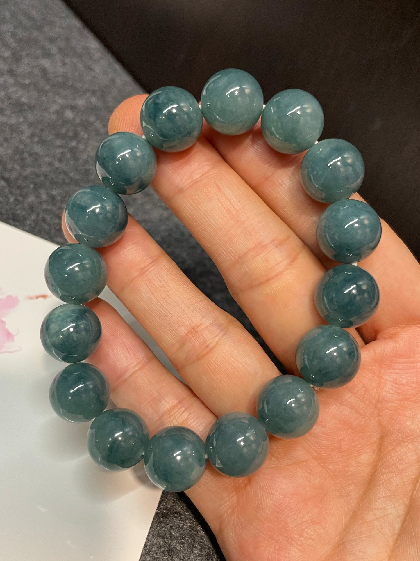 Bluish Green Jade Bracelet - Round Beads (NJBA035)