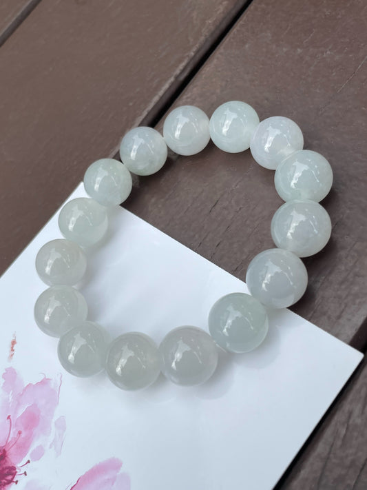 Icy White Jade Bracelet - Round Beads (NJBA055)