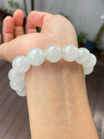 Icy White Jade Bracelet - Round Beads (NJBA055)