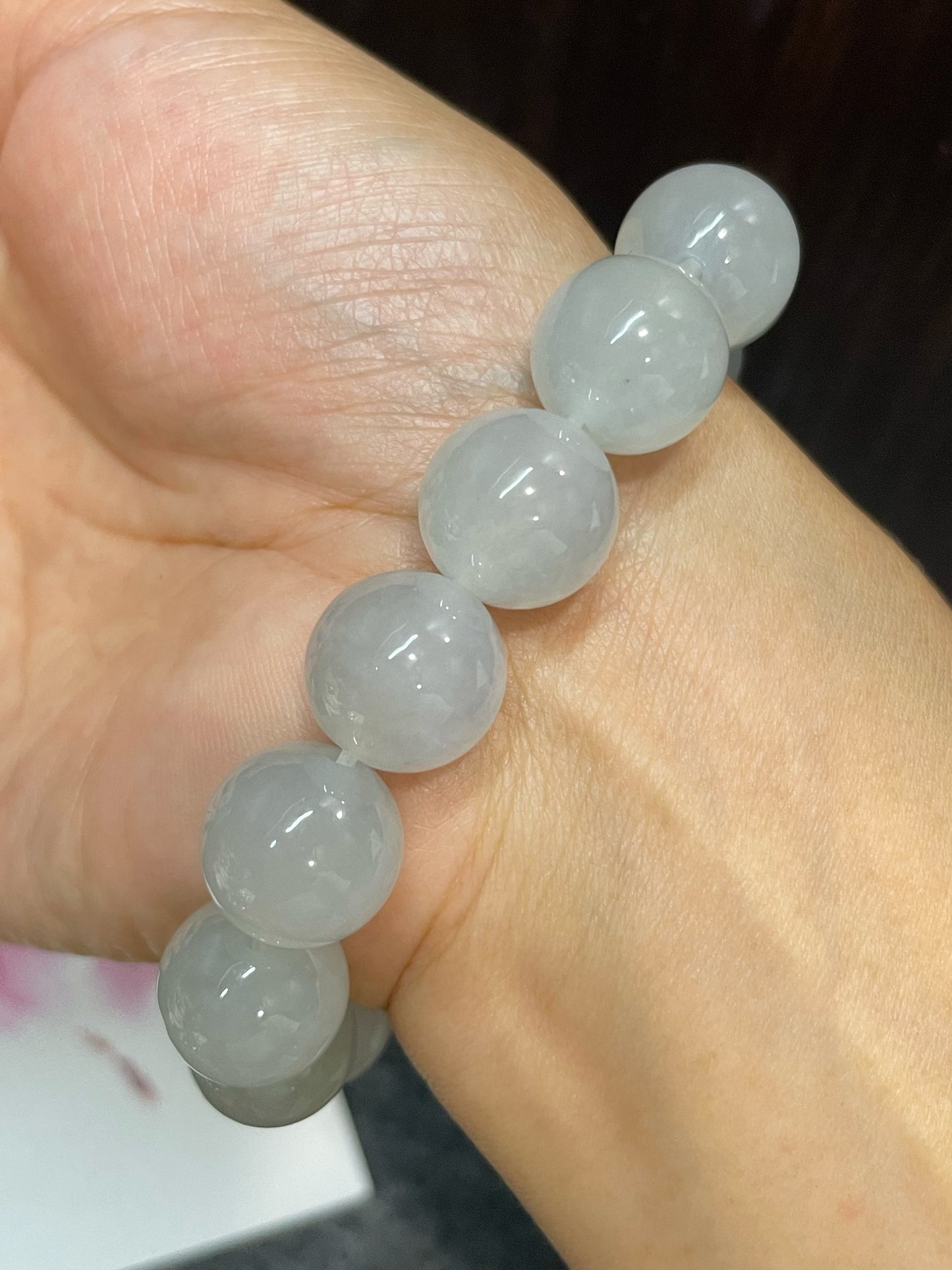 Icy White Jade Bracelet - Round Beads (NJBA055)