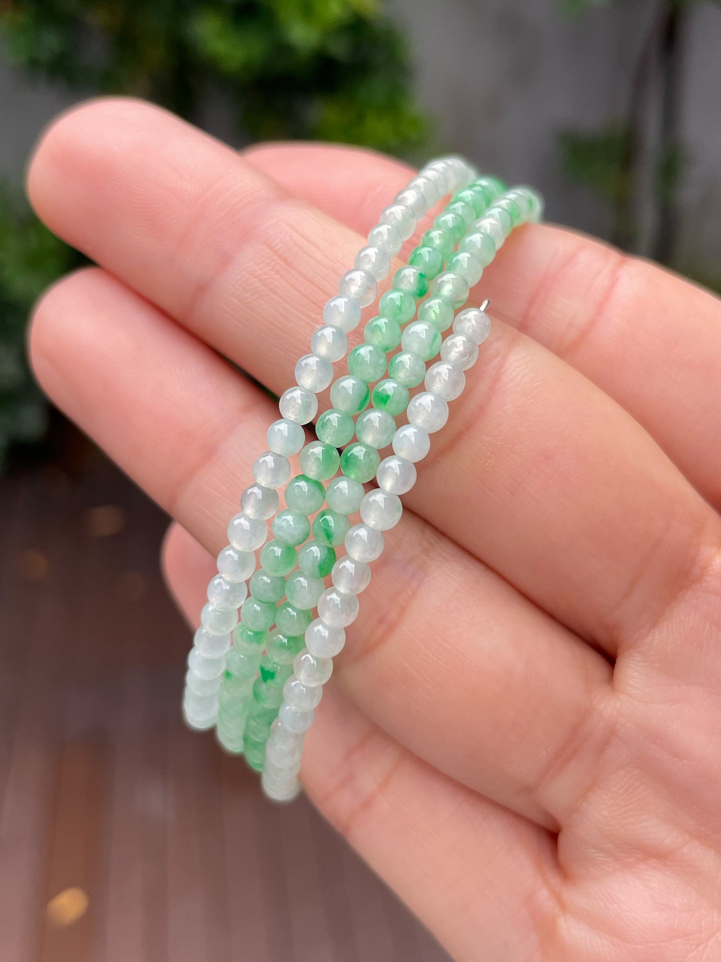 Icy Green Jade Bracelet - Round Beads (NJBA084)