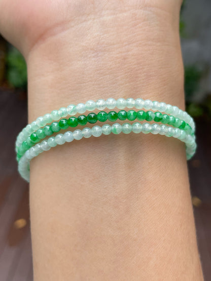 Icy Green Jade Bracelet - Round Beads (NJBA084)