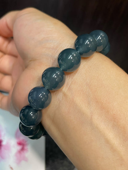 Blue Jade Bracelet - Round Beads (NJBA106)