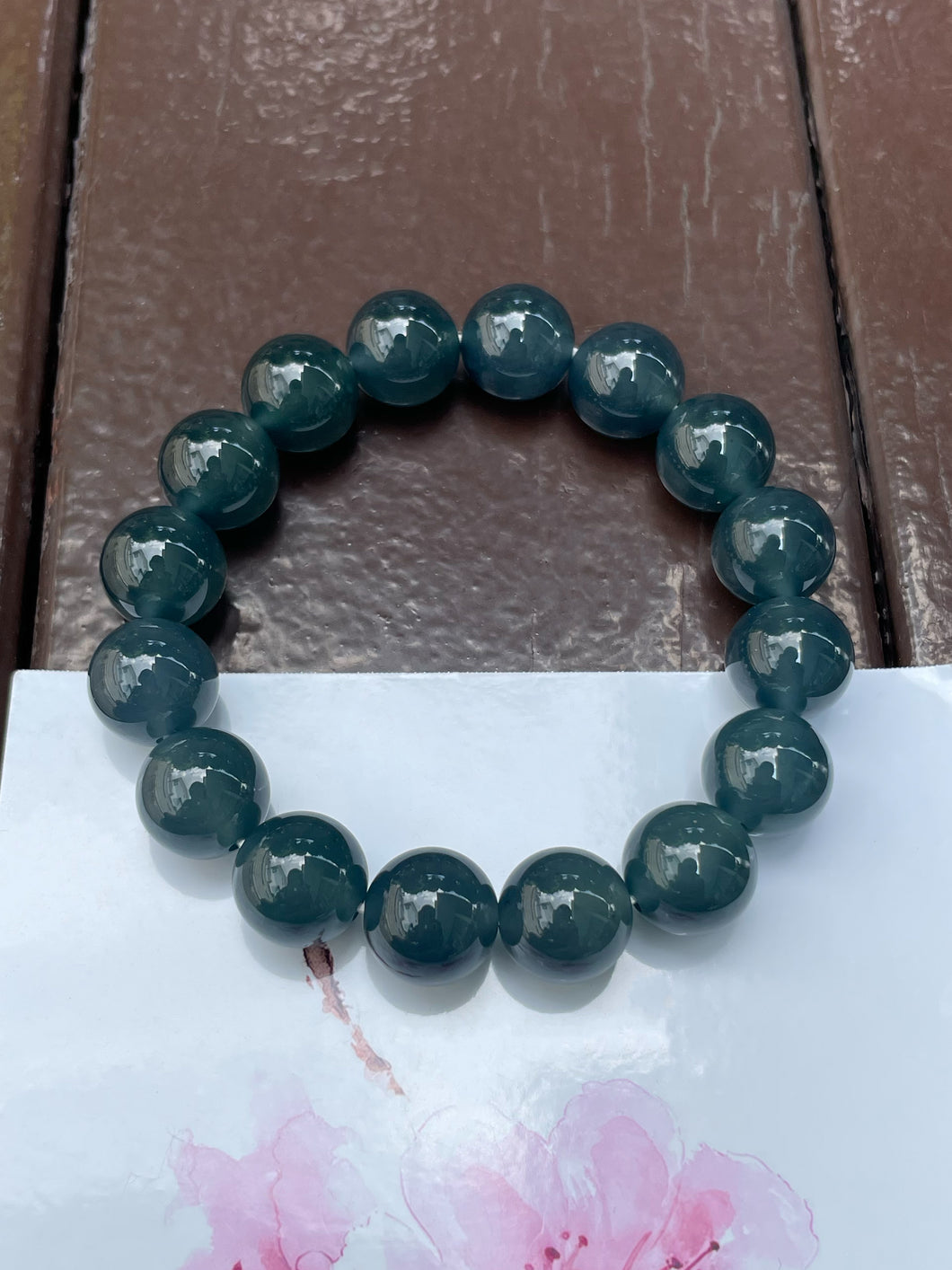 Blue Jade Bracelet - Round Beads (NJBA106)