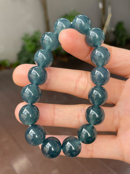 Blue Jade Bracelet - Round Beads (NJBA106)