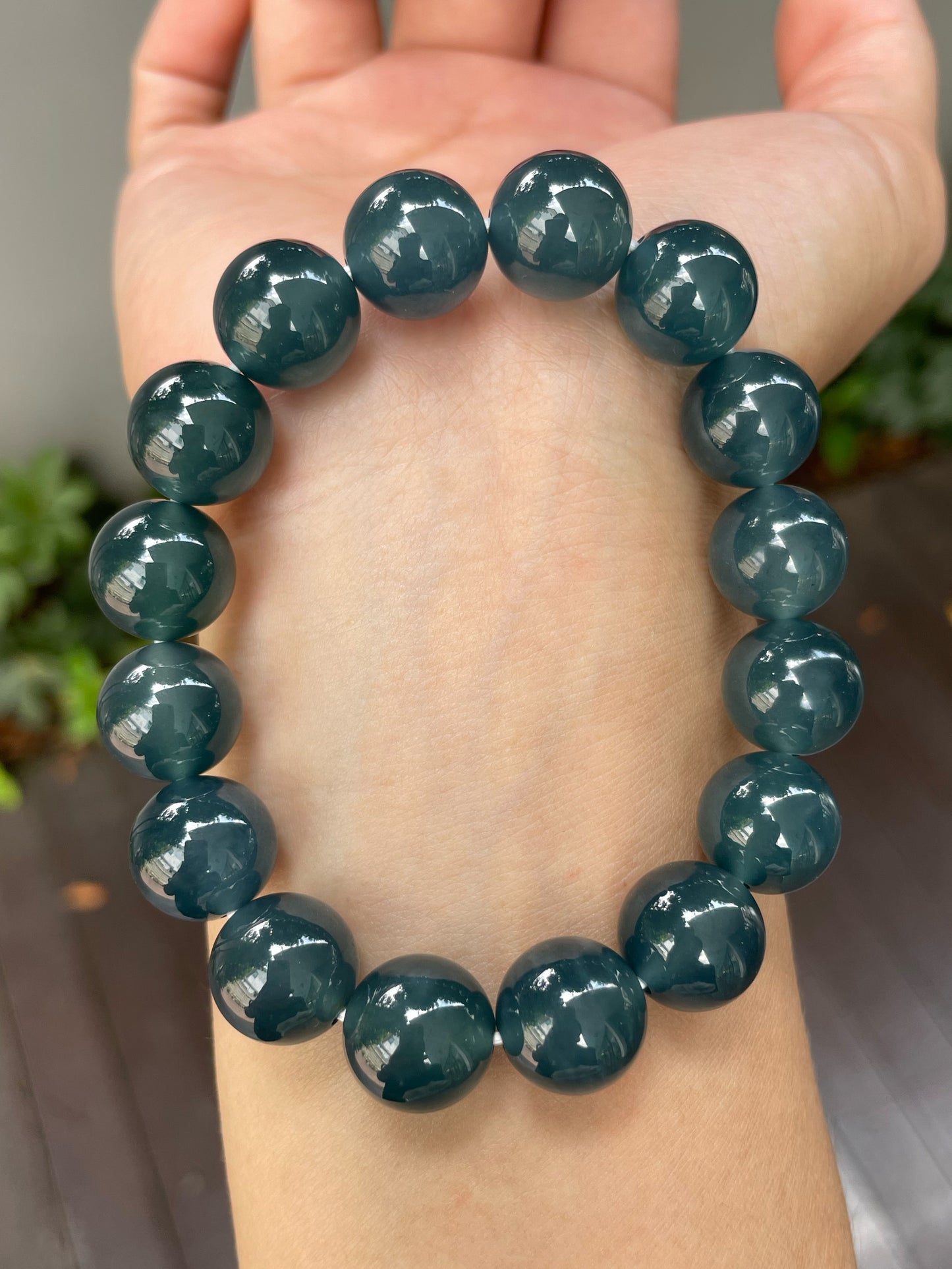 Blue Jade Bracelet - Round Beads (NJBA106)