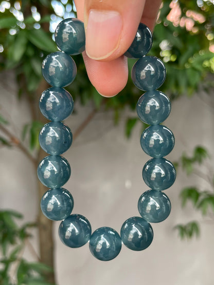 Blue Jade Bracelet - Round Beads (NJBA106)