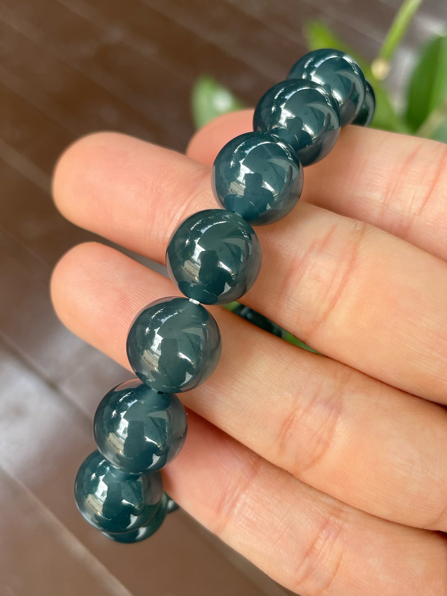 Blue Jade Bracelet - Round Beads (NJBA106)