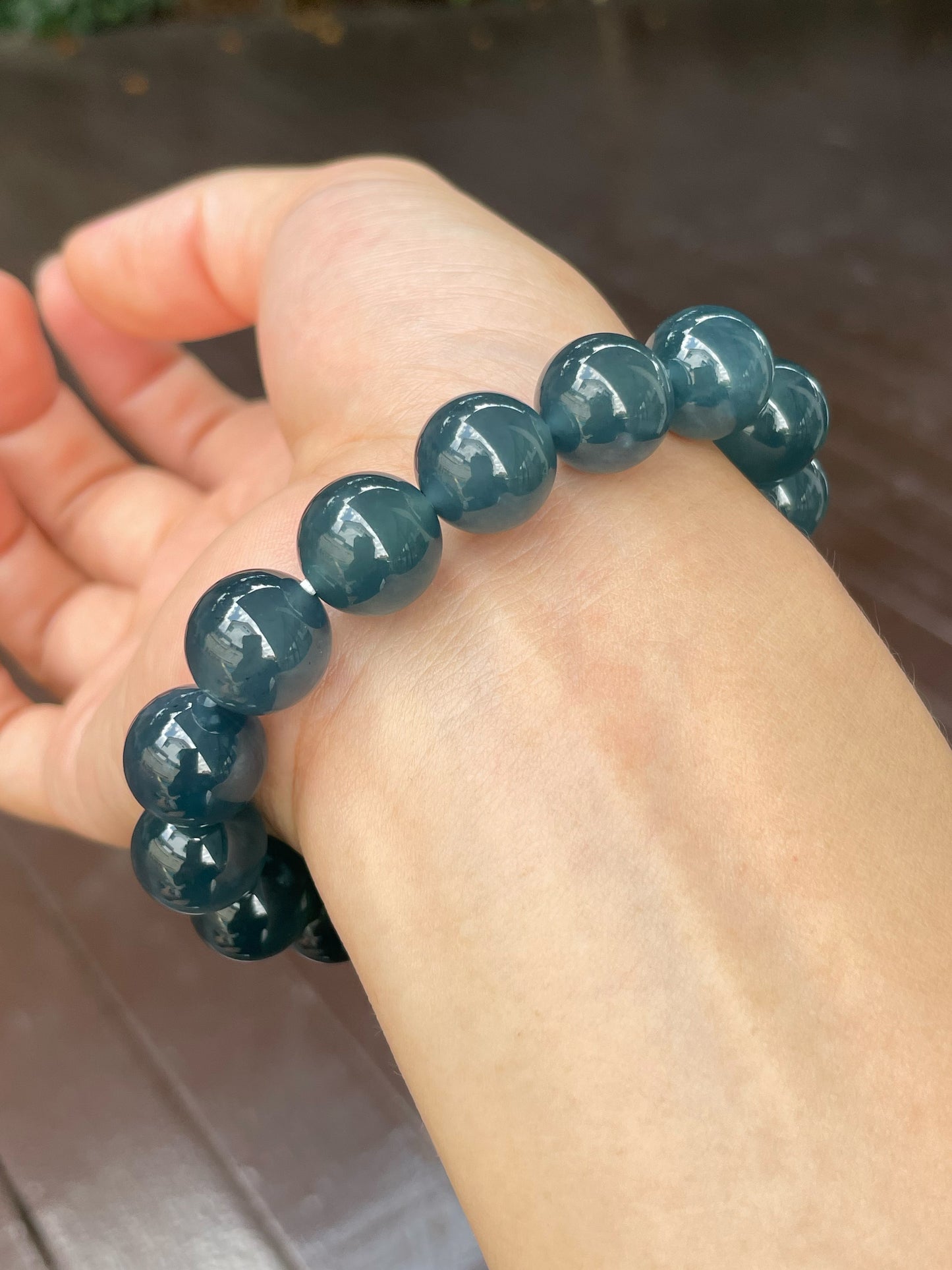 Blue Jade Bracelet - Round Beads (NJBA106)