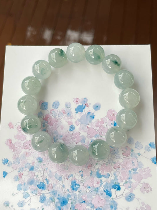 Icy Bluish Green Jadeite Bracelet - Round Beads (NJBA108)