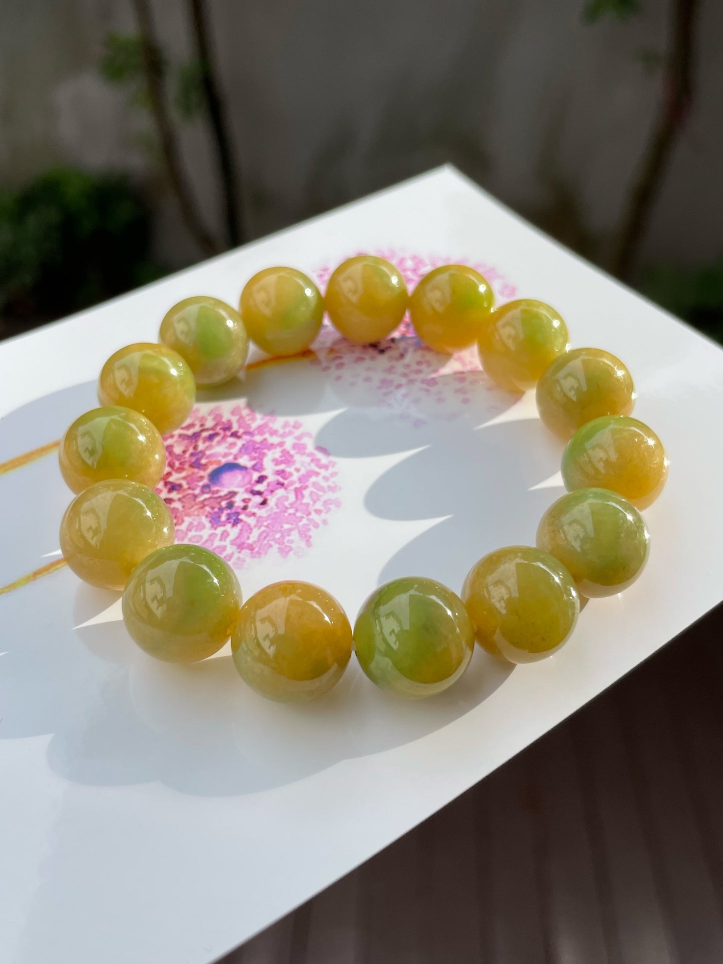 Yellow With Green Jade Bracelet - Round Beads (NJBA109)