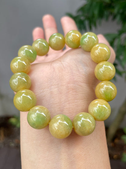 Yellow With Green Jade Bracelet - Round Beads (NJBA109)