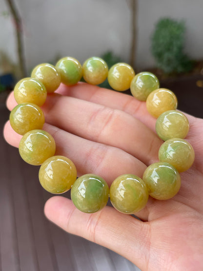 Yellow With Green Jade Bracelet - Round Beads (NJBA109)