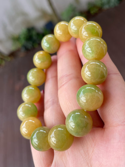 Yellow With Green Jade Bracelet - Round Beads (NJBA109)