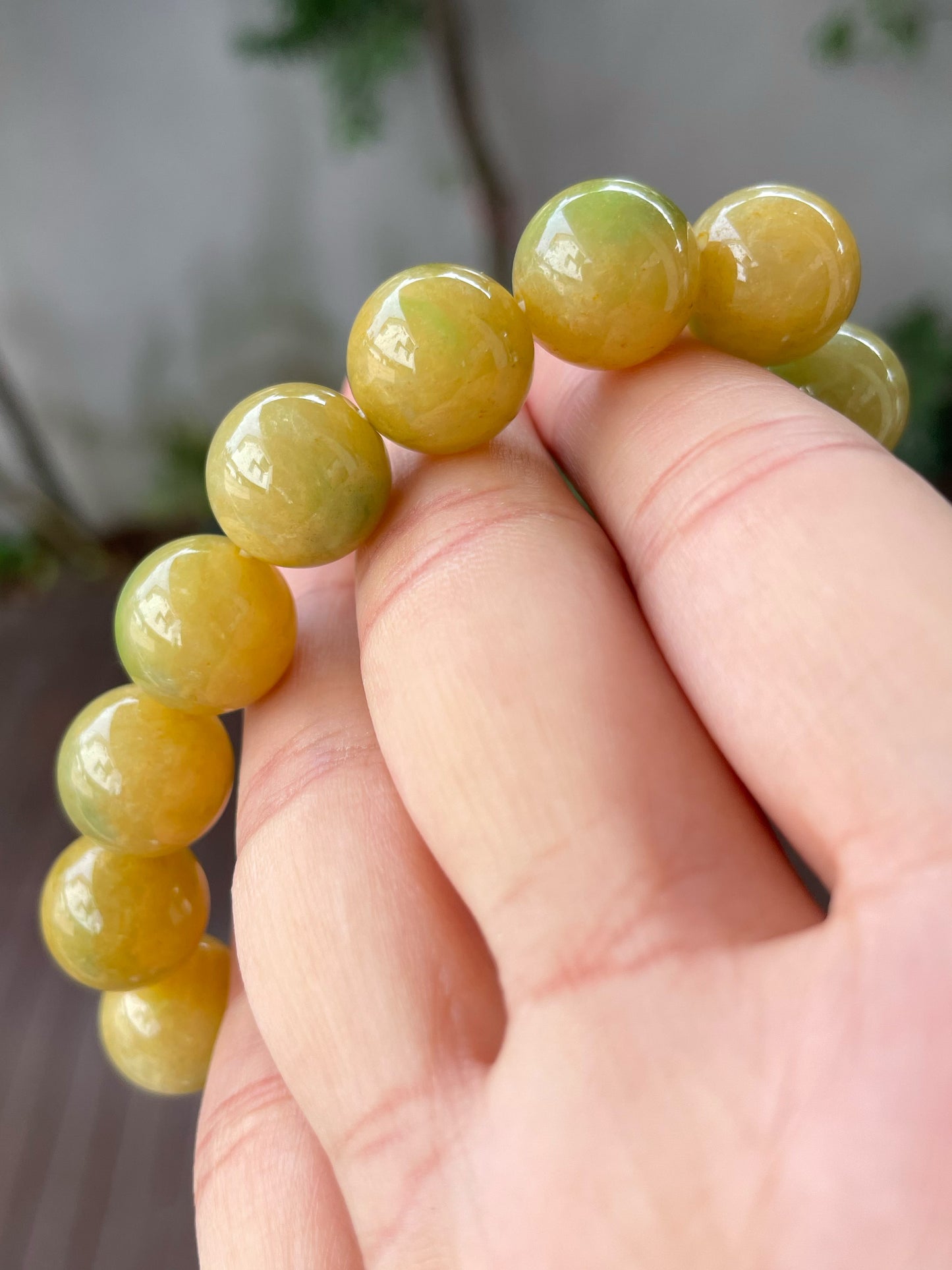 Yellow With Green Jade Bracelet - Round Beads (NJBA109)