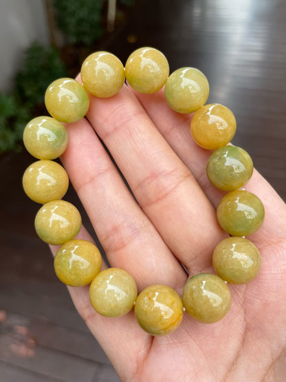 Yellow With Green Jade Bracelet - Round Beads (NJBA109)