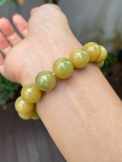 Yellow With Green Jade Bracelet - Round Beads (NJBA109)