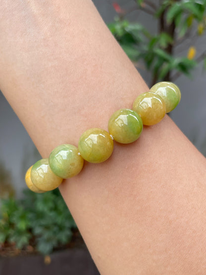 Yellow With Green Jade Bracelet - Round Beads (NJBA109)