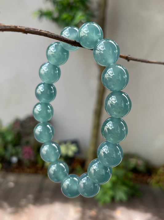 Greenish Blue Jade Bracelet - Round Beads (NJBA115)