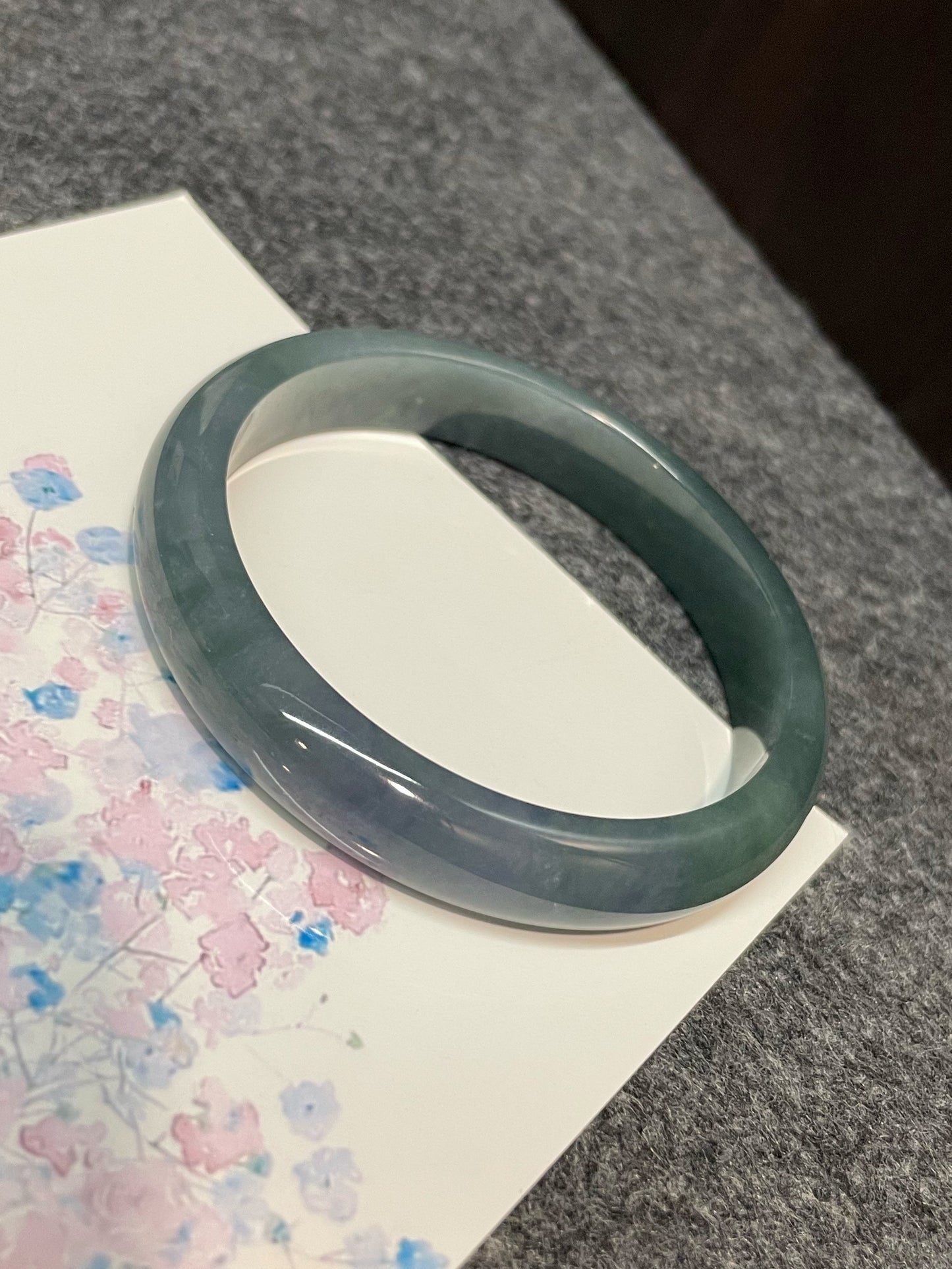 Lavender With Bluish Green Jade Bangle | 57mm (NJBA120)