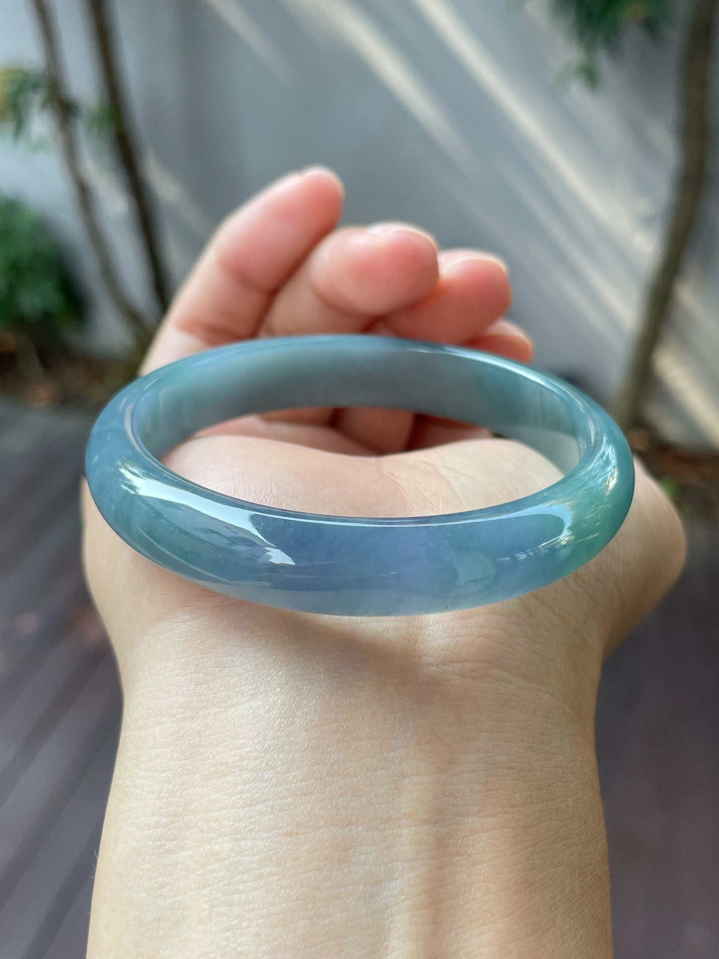 Lavender With Bluish Green Jade Bangle | 57mm (NJBA120)