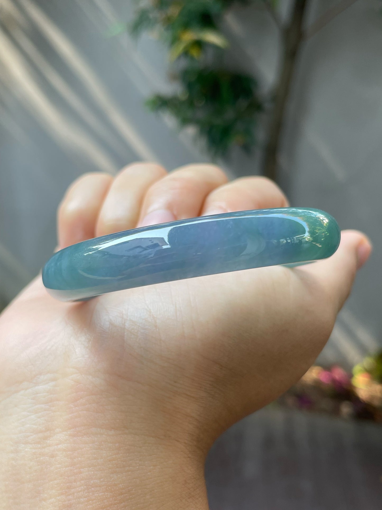 Lavender With Bluish Green Jade Bangle | 57mm (NJBA120)