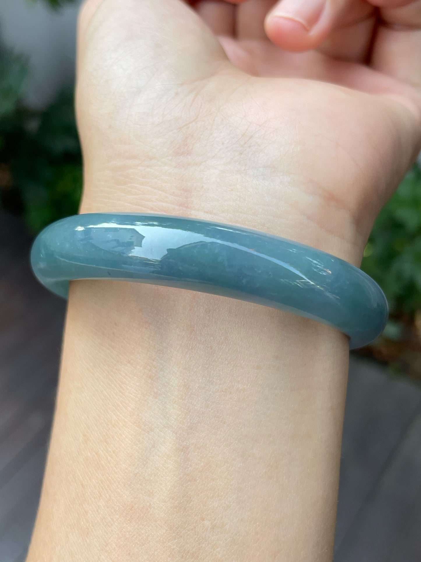 Lavender With Bluish Green Jade Bangle | 57mm (NJBA120)