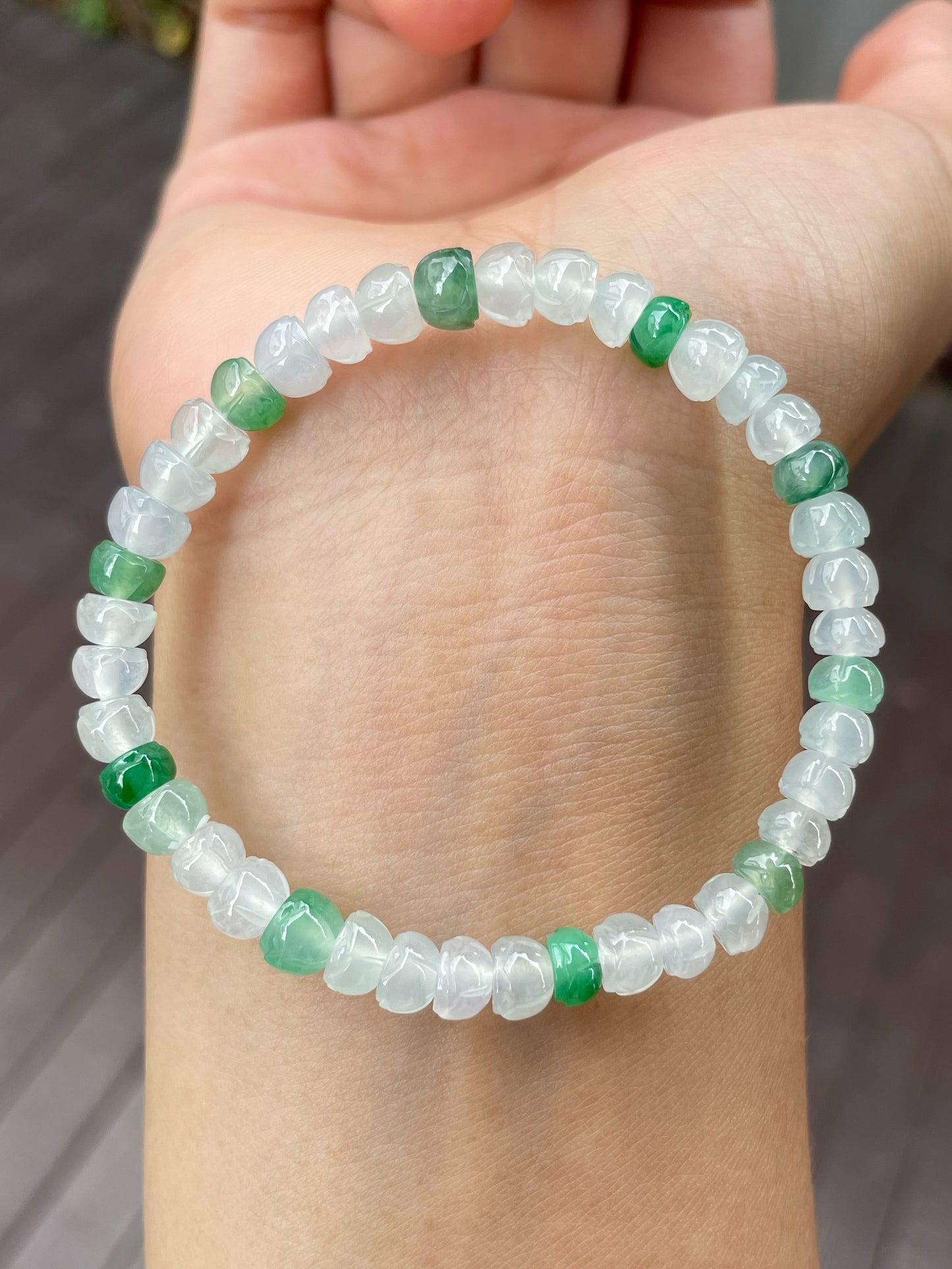 Icy Jadeite Bracelet - Lotus Beads (NJBA124)