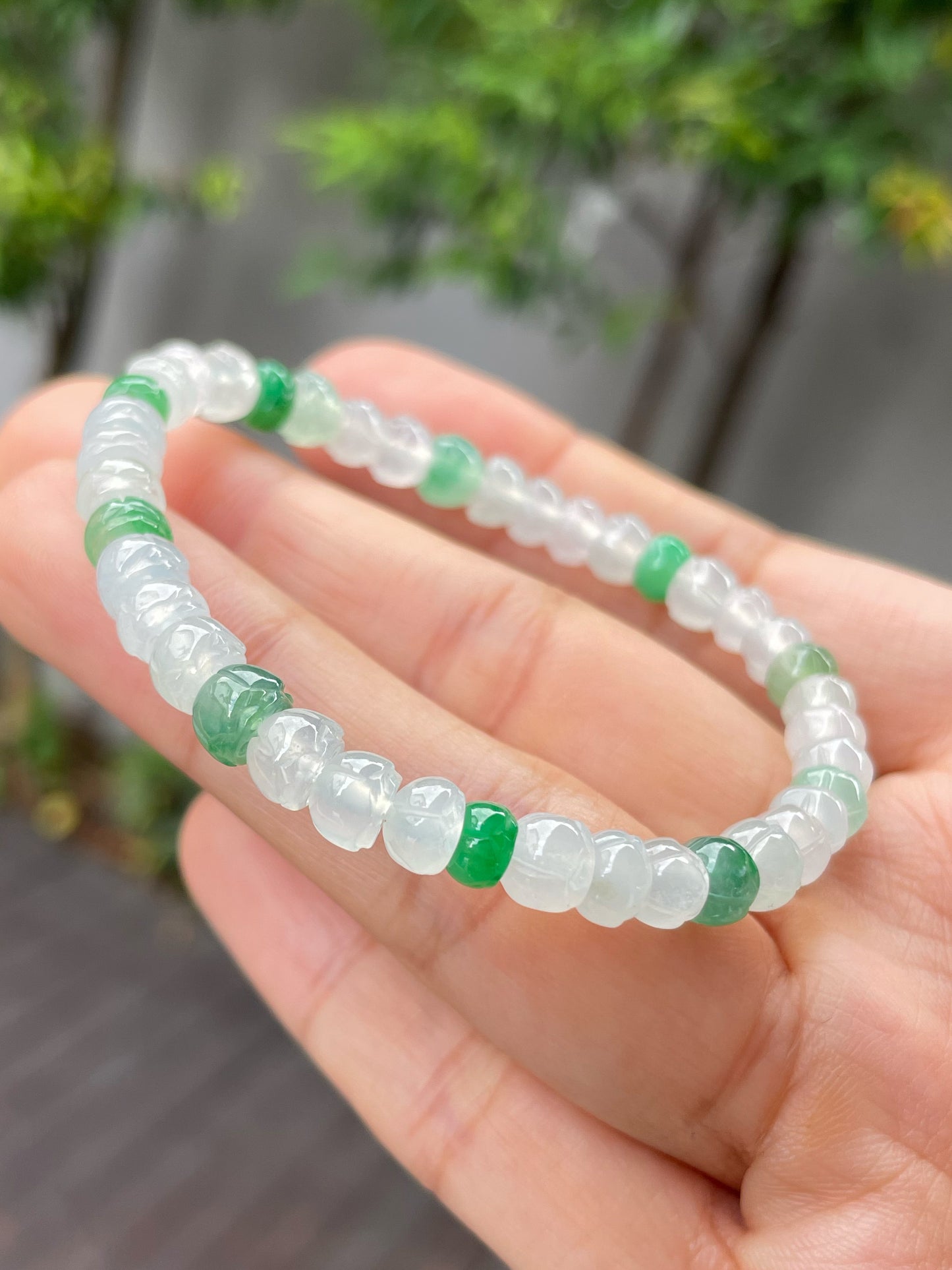 Icy Jadeite Bracelet - Lotus Beads (NJBA124)