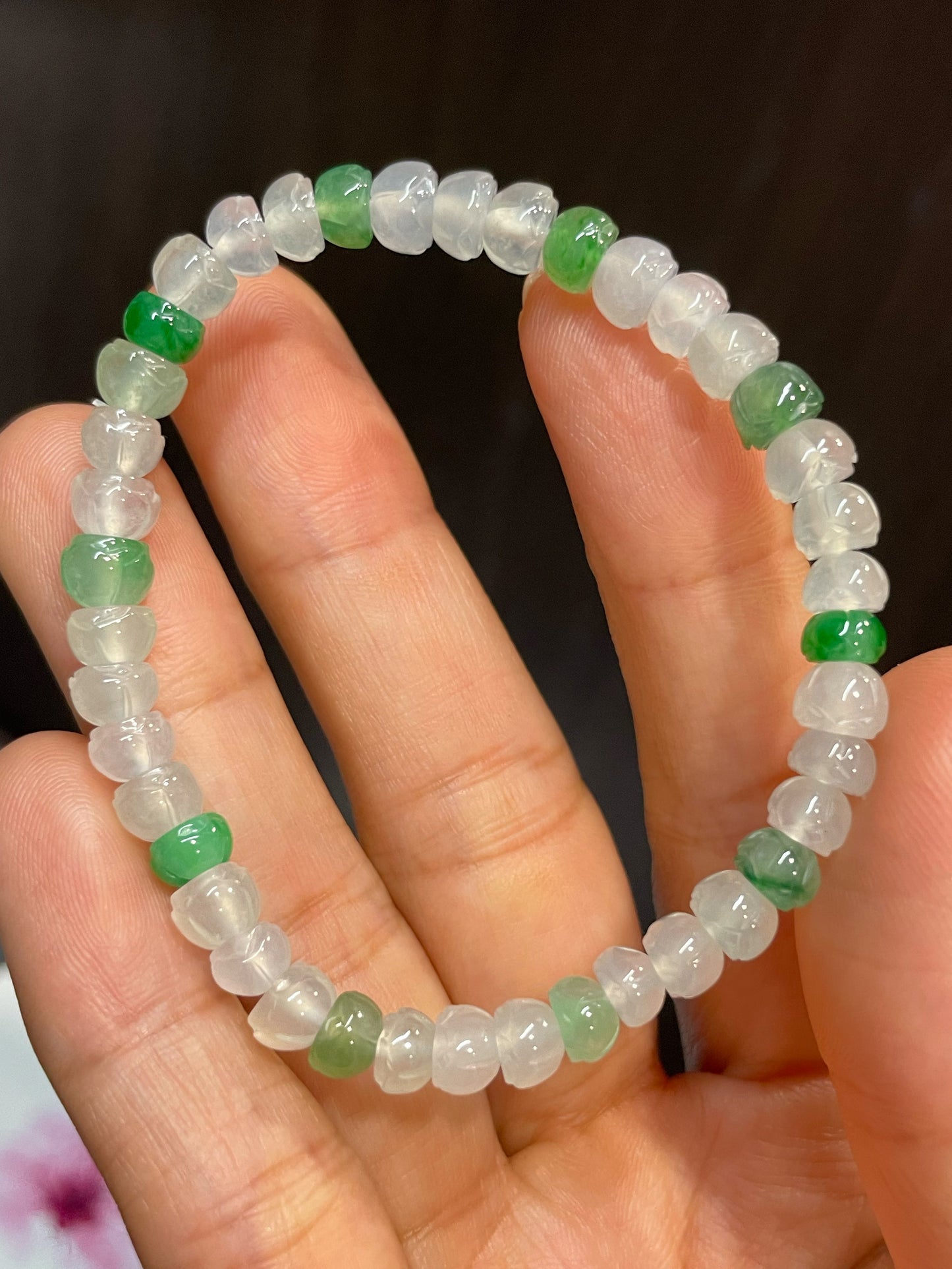 Icy Jadeite Bracelet - Lotus Beads (NJBA124)