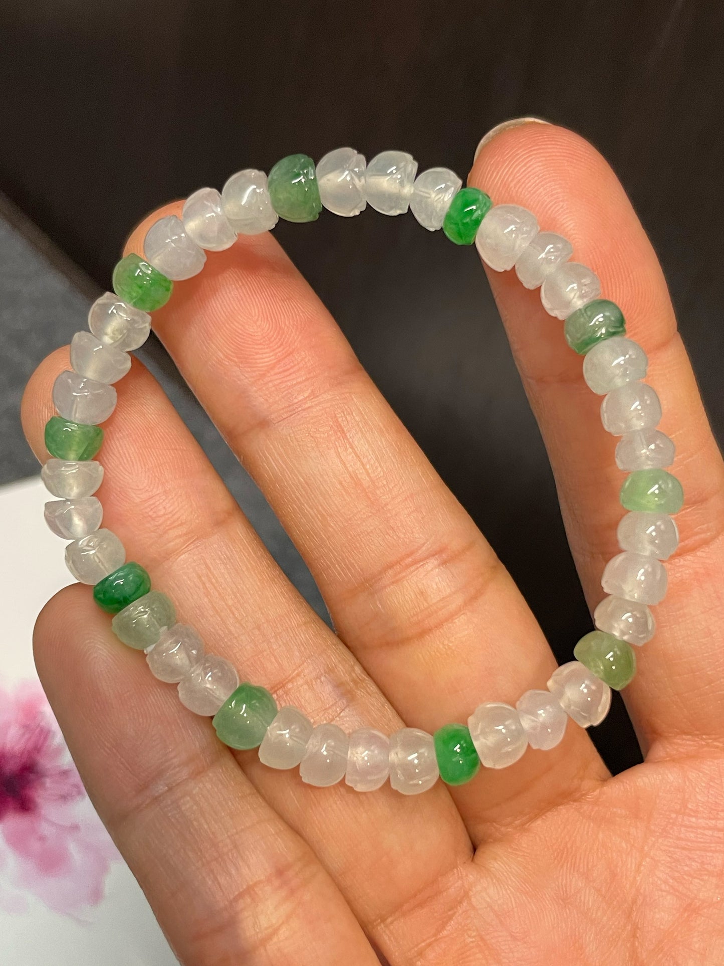 Icy Jadeite Bracelet - Lotus Beads (NJBA124)