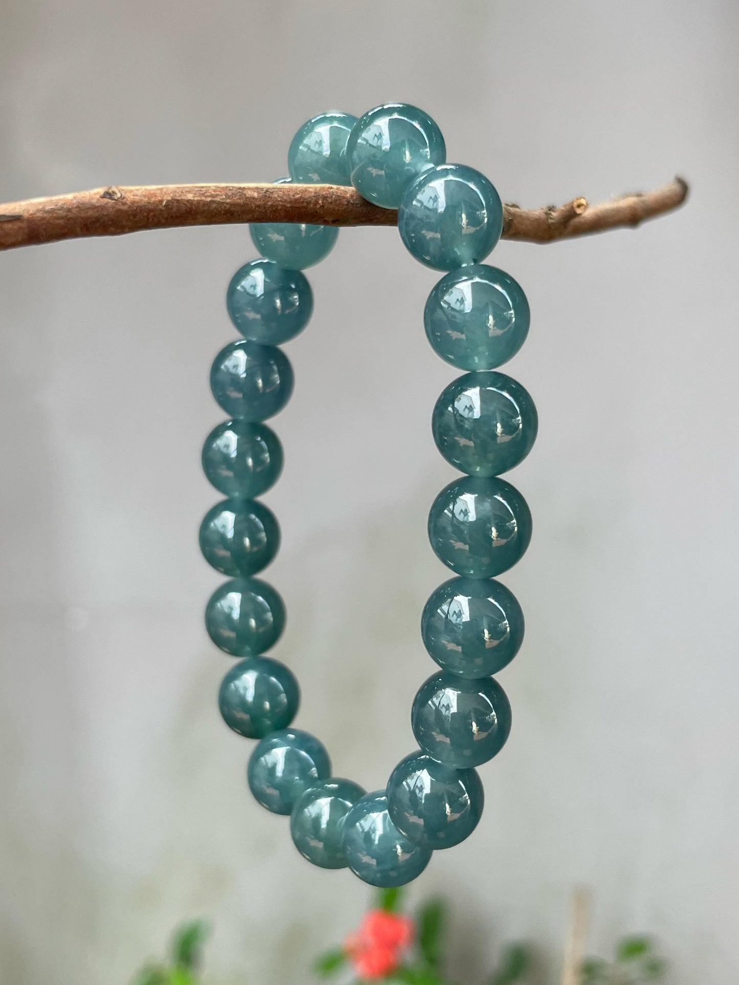 Greenish Blue Jade Bracelet - Round Beads (NJBA126)