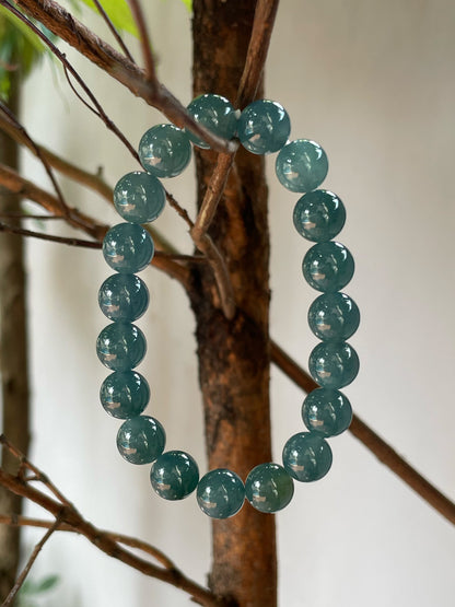 Greenish Blue Jade Bracelet - Round Beads (NJBA126)