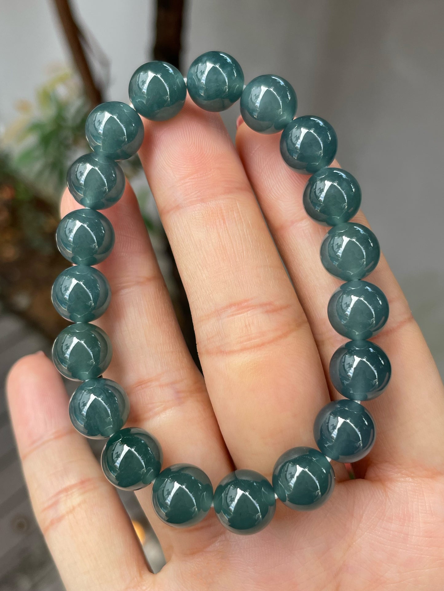 Greenish Blue Jade Bracelet - Round Beads (NJBA126)