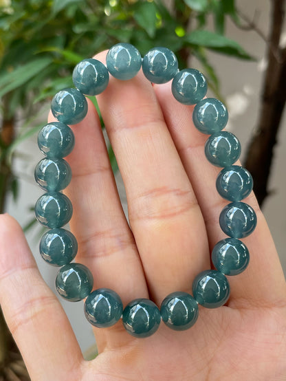 Greenish Blue Jade Bracelet - Round Beads (NJBA126)