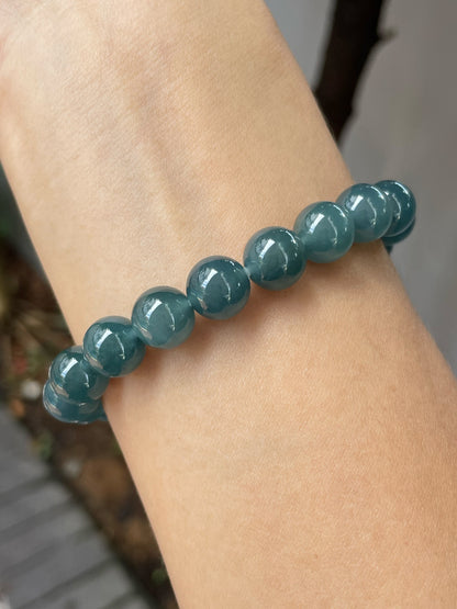 Greenish Blue Jade Bracelet - Round Beads (NJBA126)