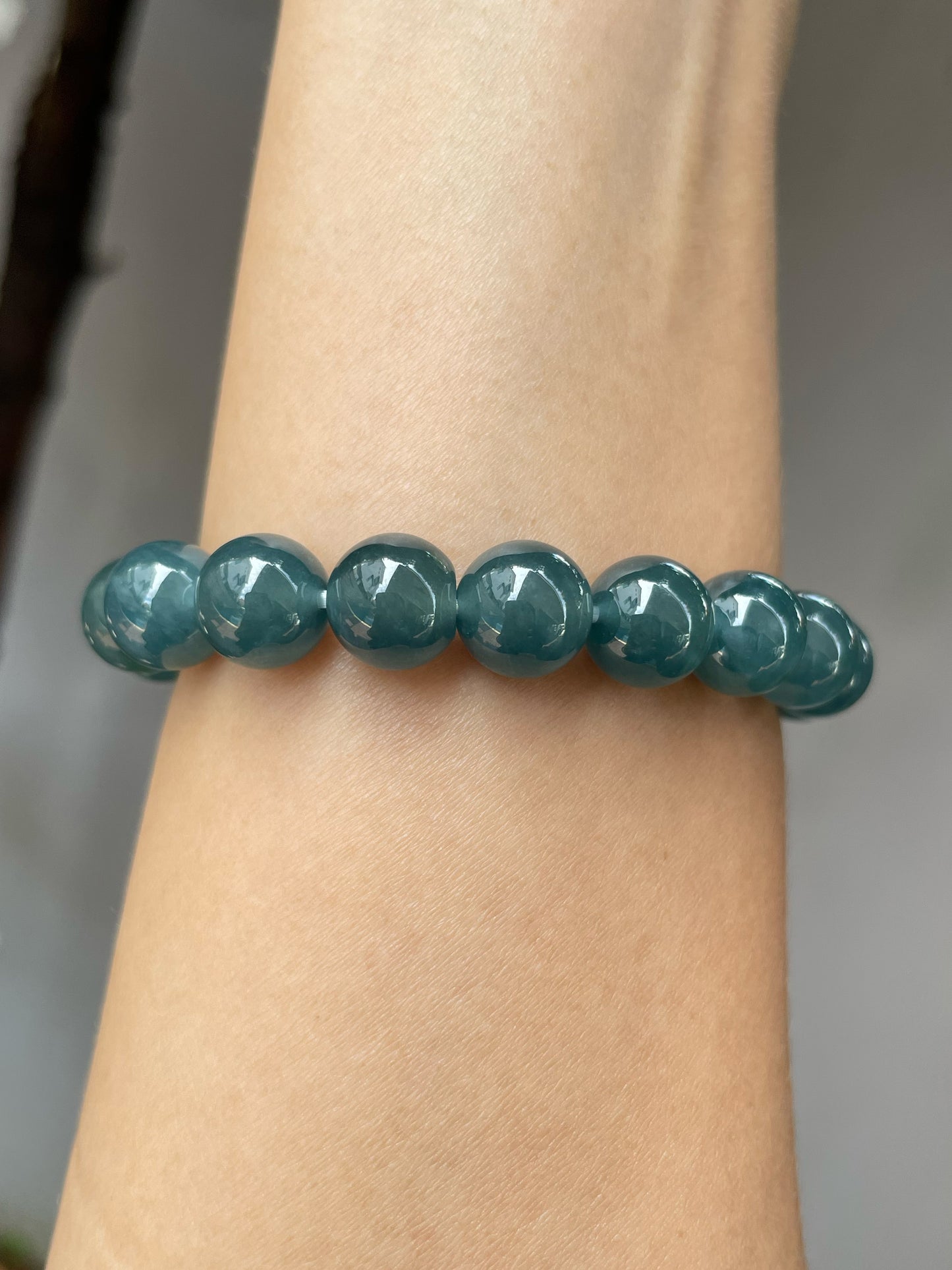 Greenish Blue Jade Bracelet - Round Beads (NJBA126)