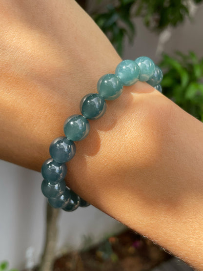 Greenish Blue Jade Bracelet - Round Beads (NJBA126)