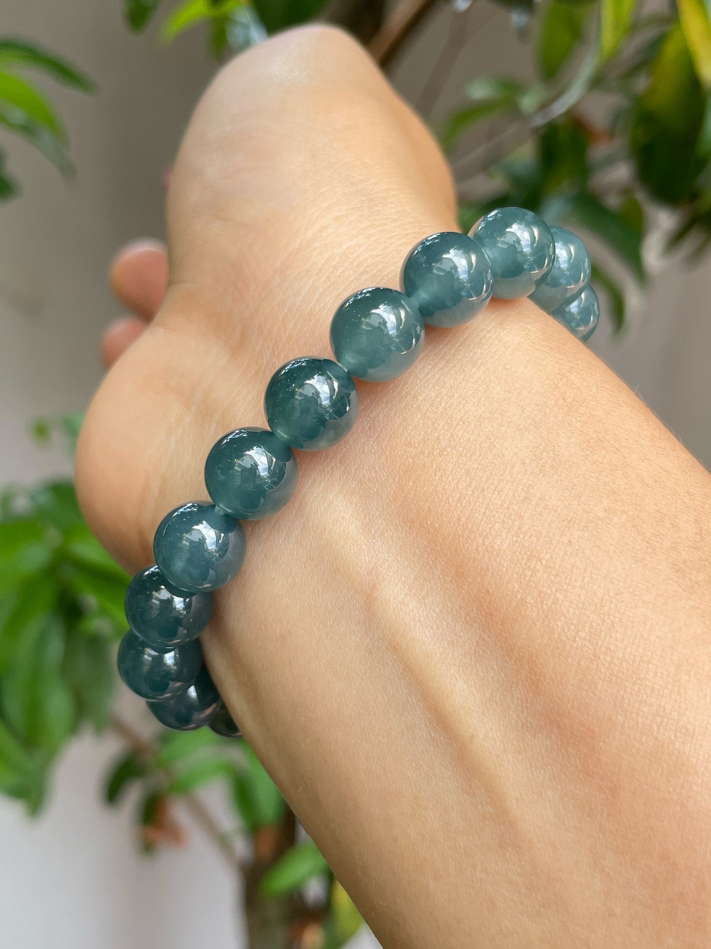 Greenish Blue Jade Bracelet - Round Beads (NJBA126)