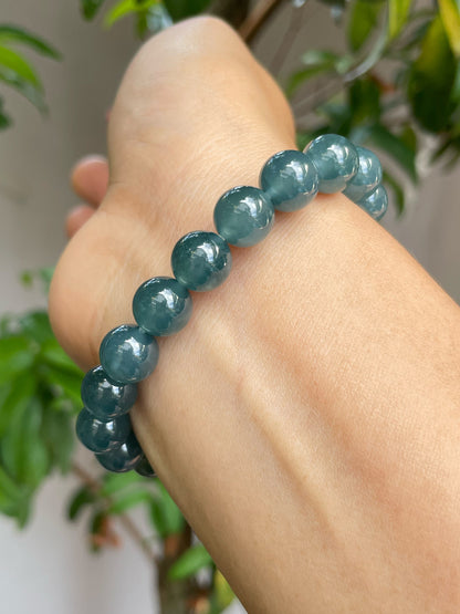 Greenish Blue Jade Bracelet - Round Beads (NJBA126)