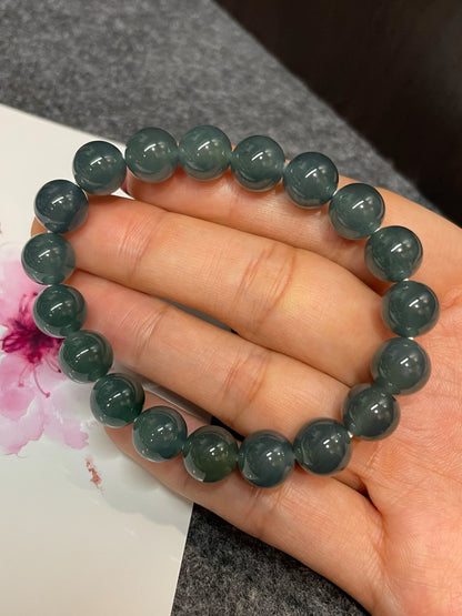 Greenish Blue Jade Bracelet - Round Beads (NJBA126)